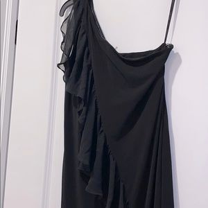 Calvin Klein black one shoulder ruffle dress